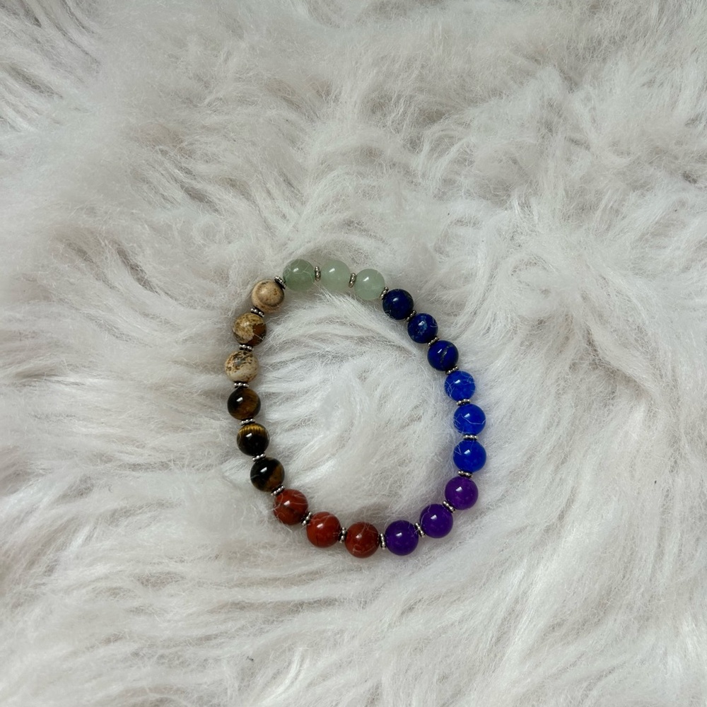Multicolor Gemstone Beaded Stretch Bracelet - Chakra Style